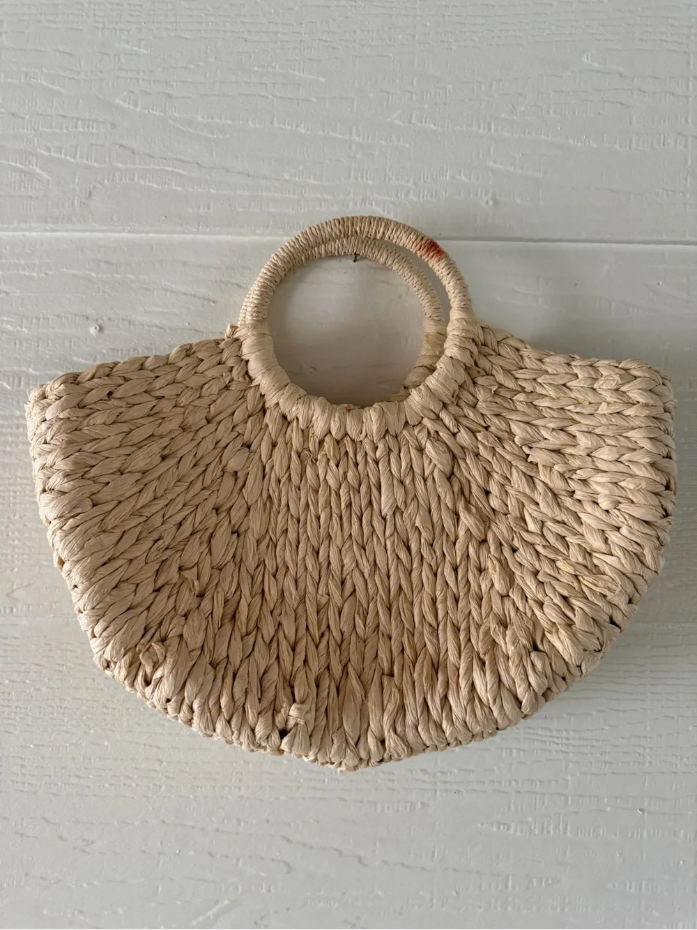 Natural Woven Raffia Circle Handle Tote Bag Boho Beach Purse Beige